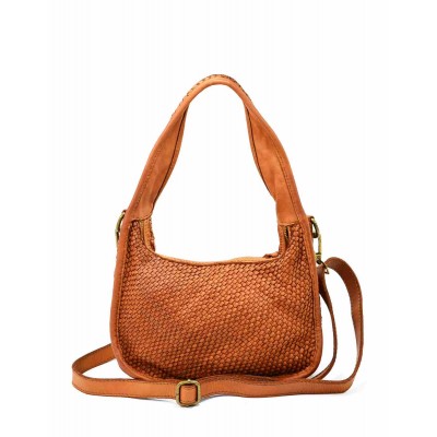 19■ Alltag Damen Handtasche Schultertasche aus Geflochten Leder mit Reißverschluss & Paspelgriff. Schwarz & Braun